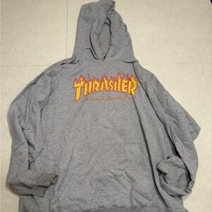 Thrasher Gray Hoodie with Flame Logo